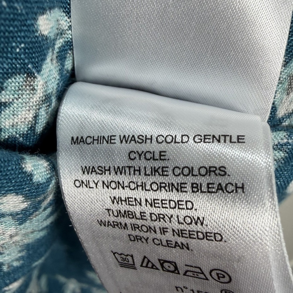 Ralph Lauren Shirt 100% Linen Womens Sz M Dark Teal Floral Short Sleeve Classic - Picture 7 of 7